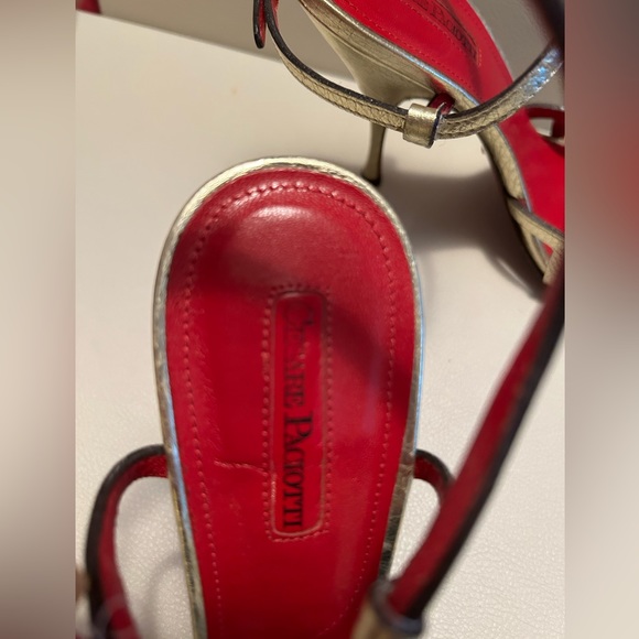 CESARE PACIOTTI Gold Metallic Crackled Leather Shoes Sandals - Picture 8 of 10